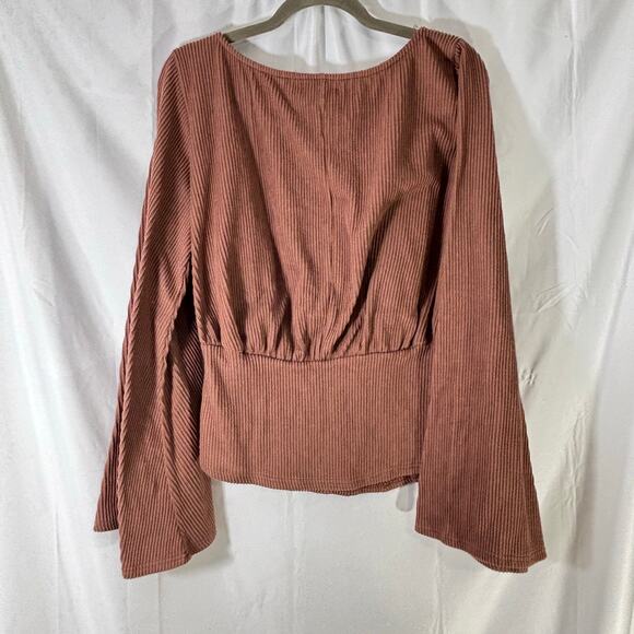 Gimmicks Women’s Brown Eyelash Lace Yoke Boho Top Large Romantic Peasant Blouse - Picture 2 of 6